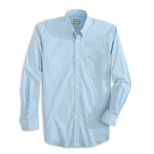 HEY3503- Pamlico Mini Check Button Down Shirt- Light Blue