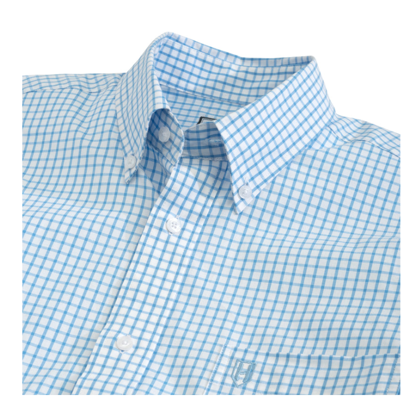 HEY3503- Pamlico Mini Check Button Down Shirt- Light Blue