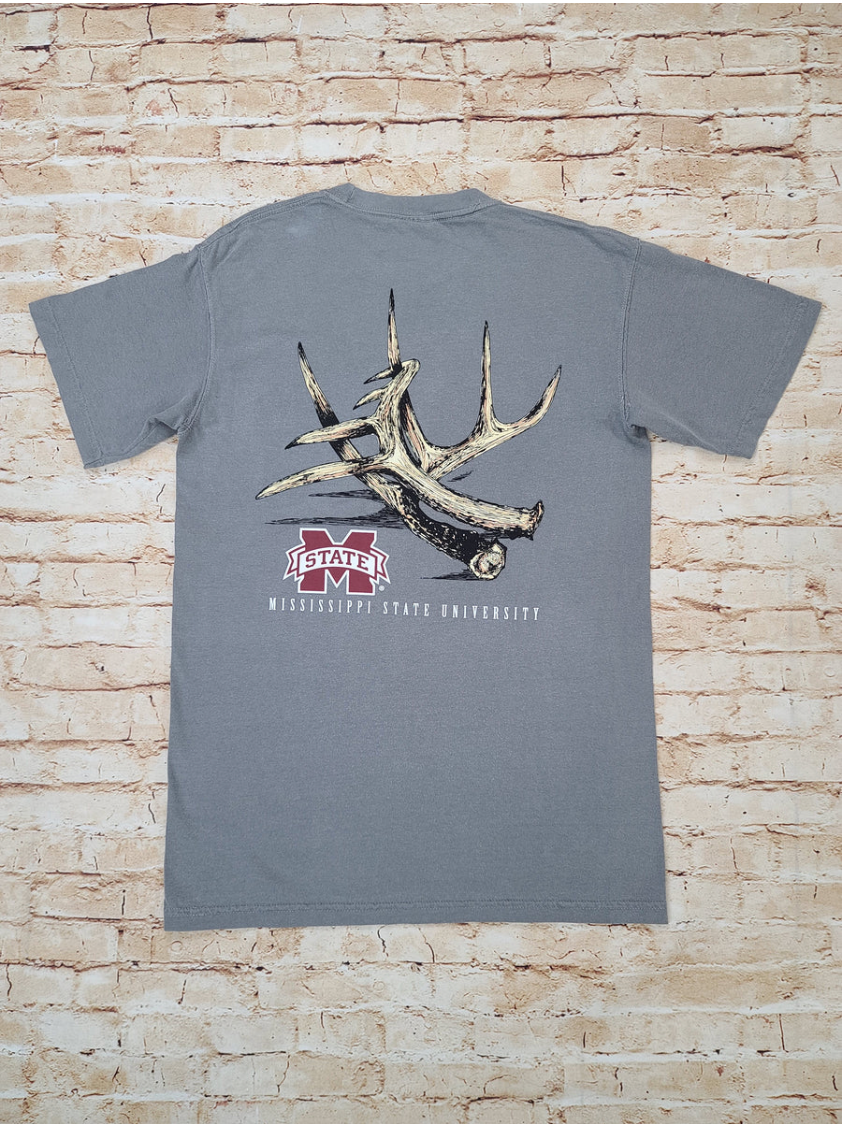 Speckle Bellies- MSU Antler Pocket Tee- Grey