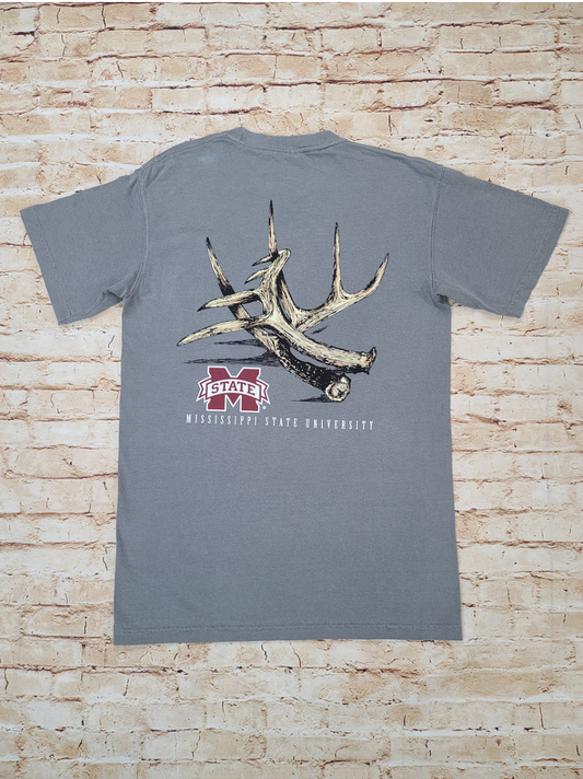 Speckle Bellies- MSU Antler Pocket Tee- Grey