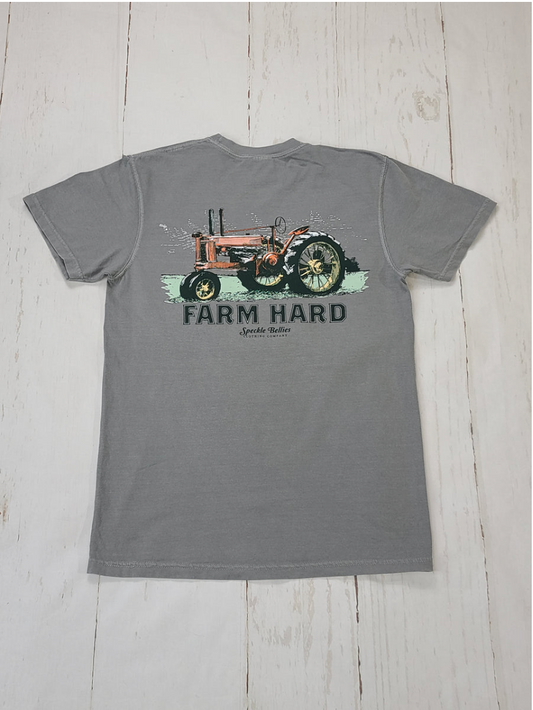 Speckle Bellies- Red Tractor Pocket Tee- Grey