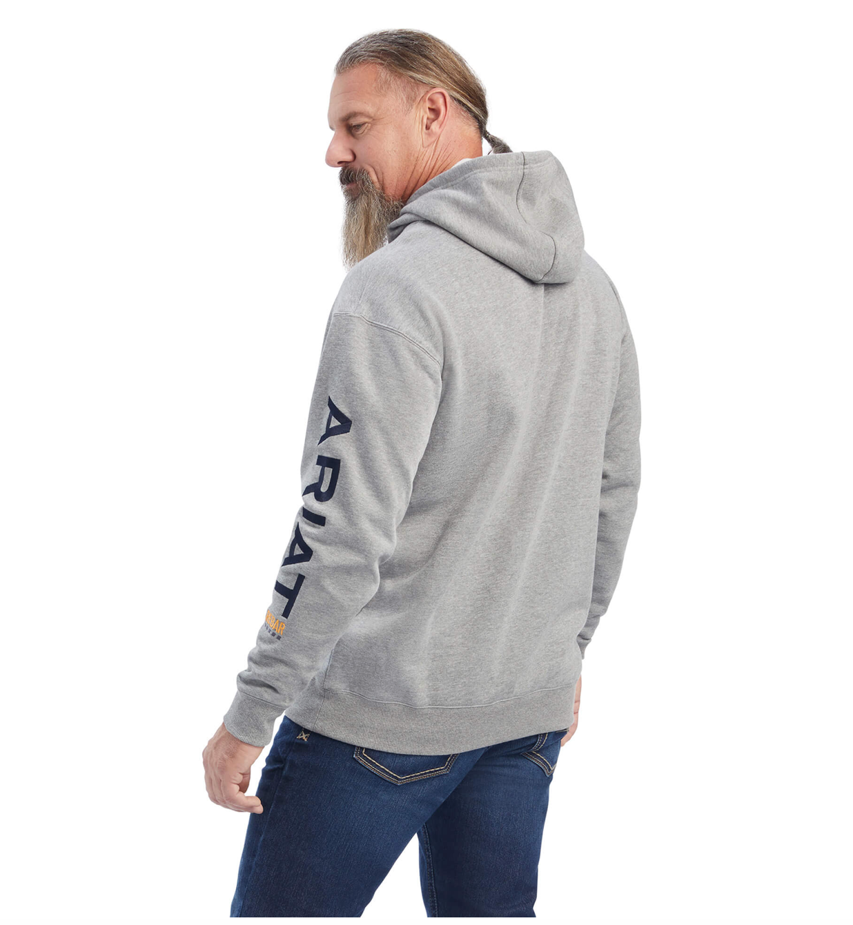 Ariat-10041627- Men's Rebar Graphic Hoodie- HEATHER GREY/DEEP ULTRAMARINE