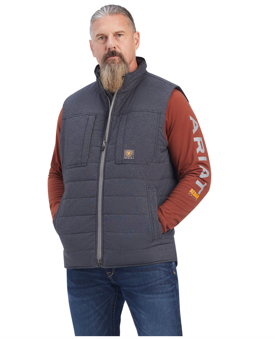 Ariat- 10041592- Men's Rebar Valiant Stretch Canvas Water Resistant Insulated Vest- CHARCOAL HEATHER