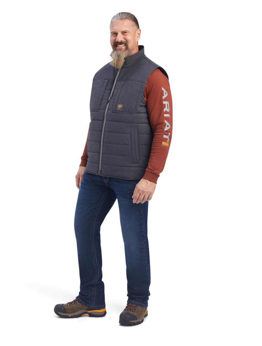 Ariat- 10041592- Men's Rebar Valiant Stretch Canvas Water Resistant Insulated Vest- CHARCOAL HEATHER