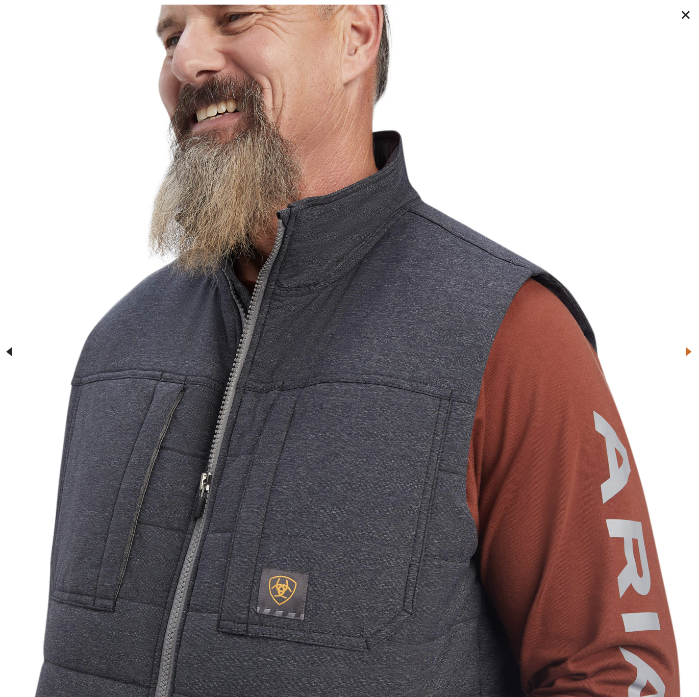 Ariat- 10041592- Men's Rebar Valiant Stretch Canvas Water Resistant Insulated Vest- CHARCOAL HEATHER