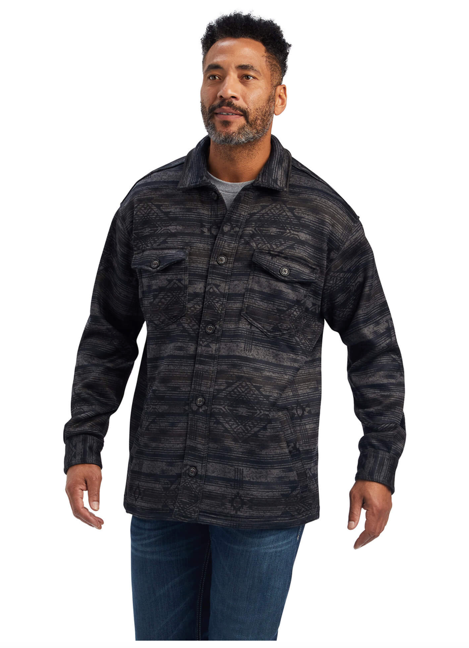 Ariat- 10041734- Men's Caldwell Printed Shirt Jacket- Medium Grey Southwest